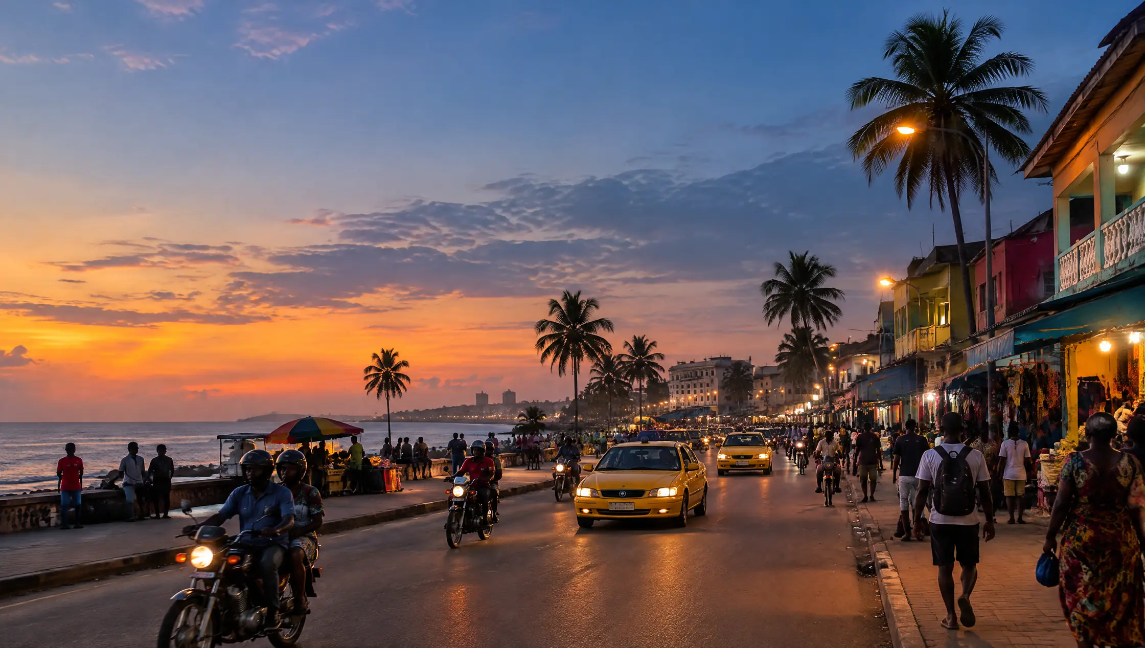 A street in Monrovia in the evening
