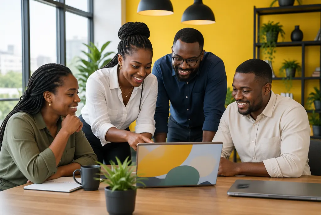 Sao colleagues working together in the Accra office